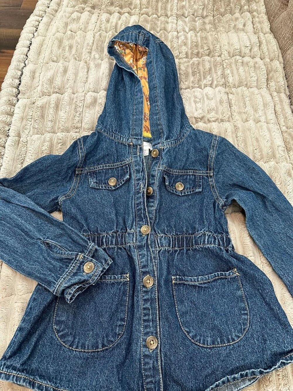 Nannette Girls' Denim Long Hooded Button-Down Jacket